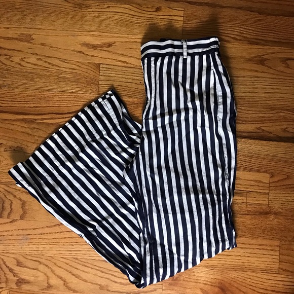 Zara Blue/White Striped Wide Leg Pants - Picture 1 of 9